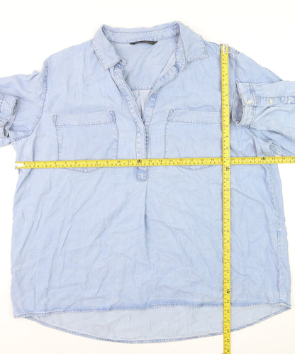 Dunnes Women Blue Cotton Chambray Button-Up Shirt XL