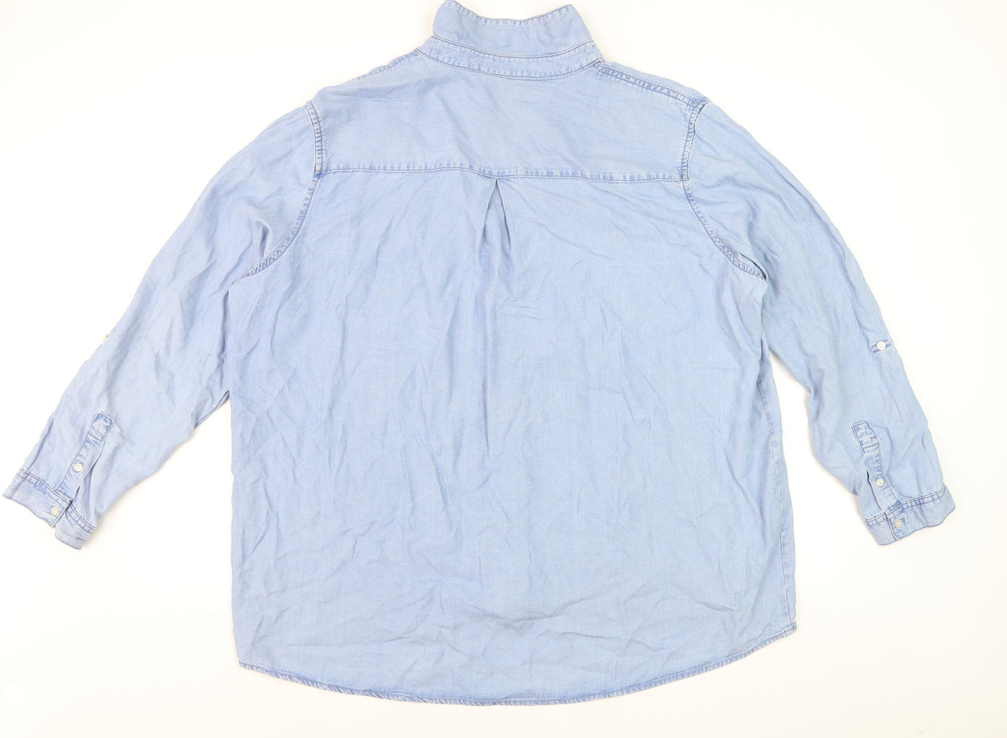 Dunnes Women Blue Cotton Chambray Button-Up Shirt XL