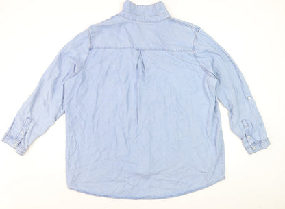 Dunnes Women Blue Cotton Chambray Button-Up Shirt XL