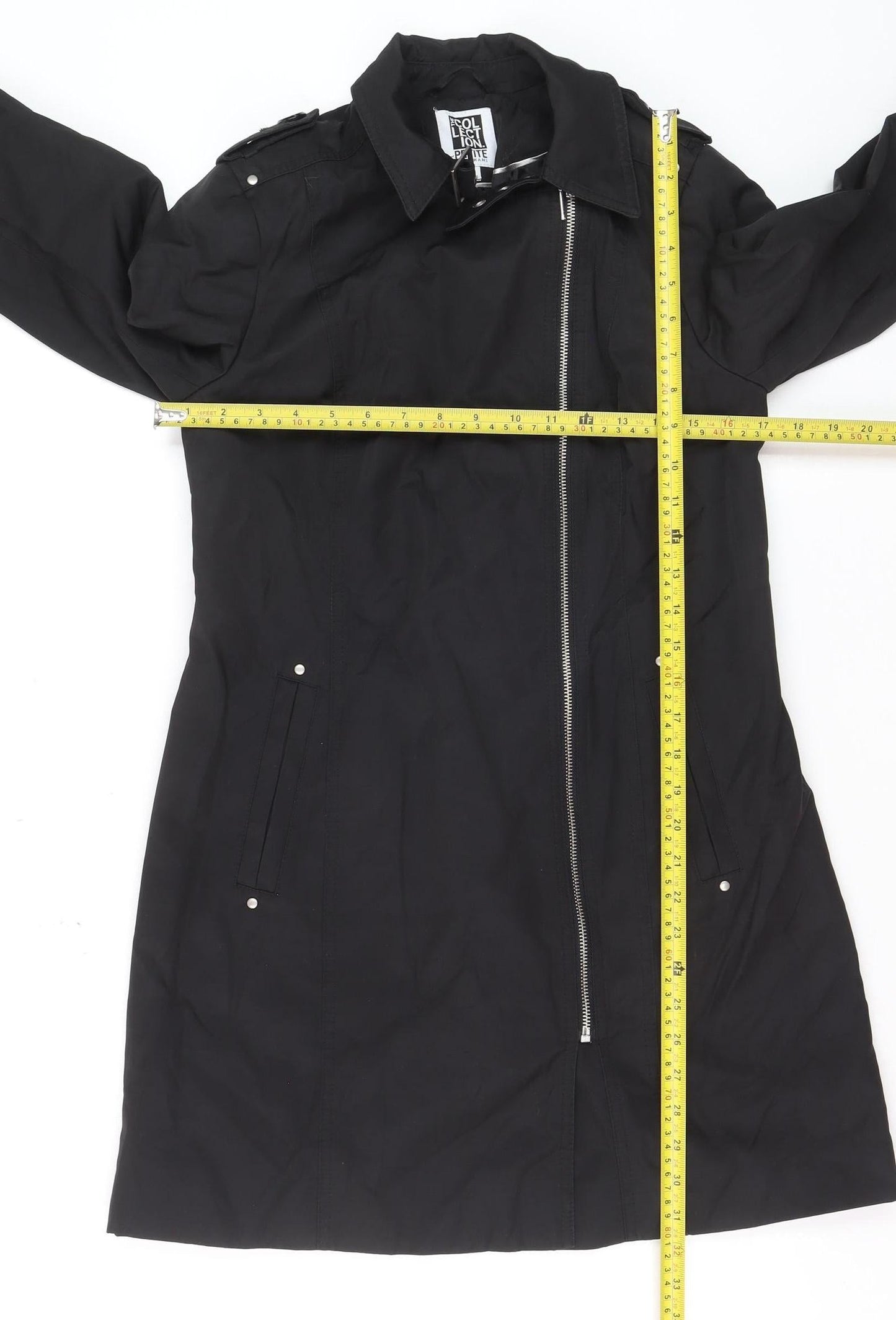 Debenhams The Collection Petite Black Long Trench Coat Size 10