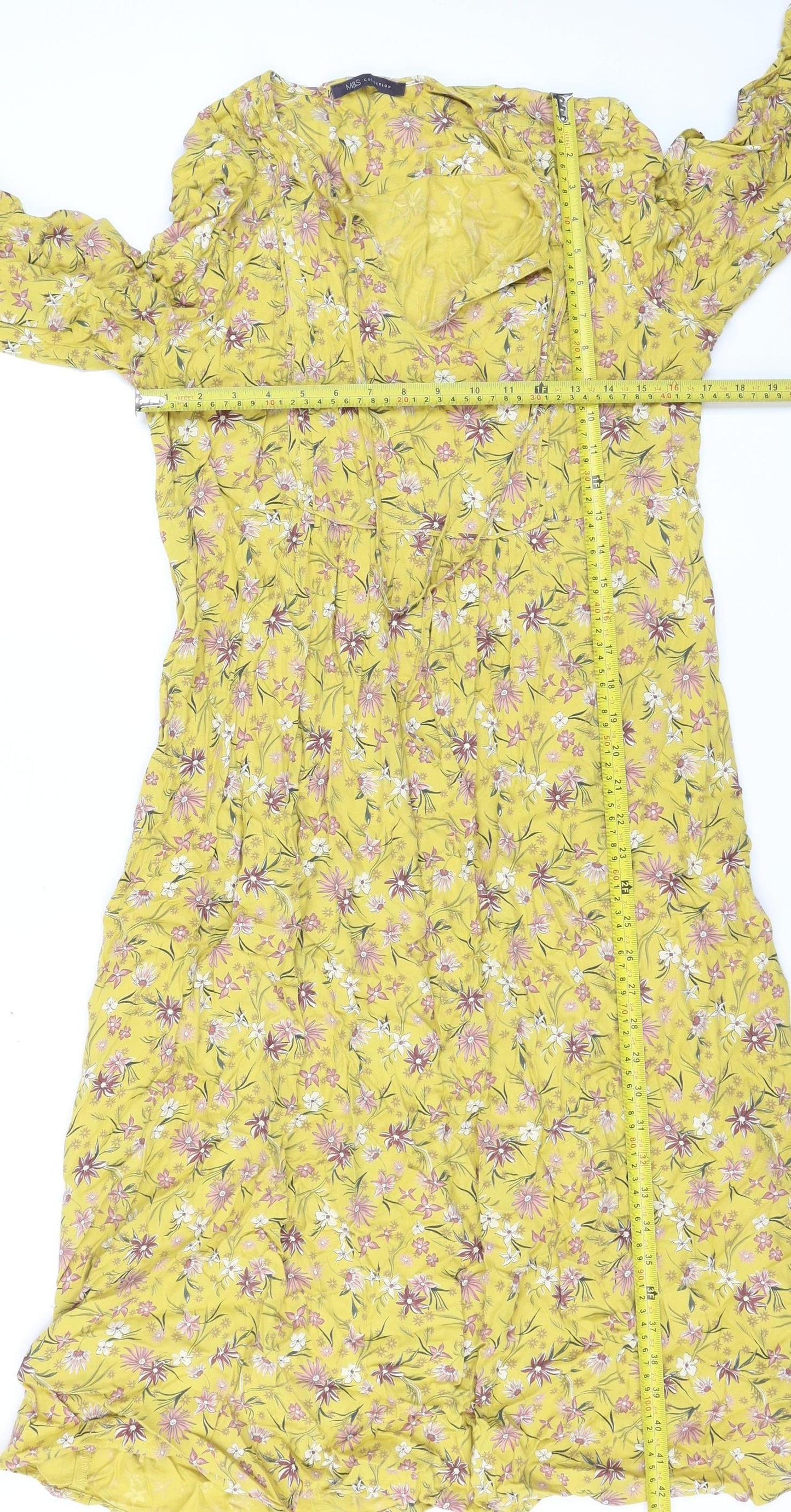 Marks and Spencer Women’s Yellow Floral A-Line Midi Dress Size 12