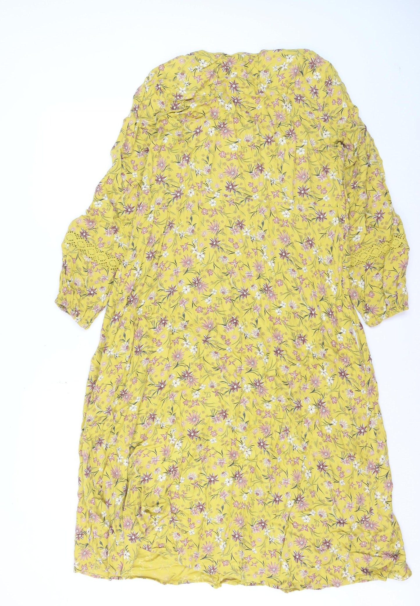 Marks and Spencer Women’s Yellow Floral A-Line Midi Dress Size 12