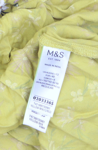 Marks and Spencer Women’s Yellow Floral A-Line Midi Dress Size 12