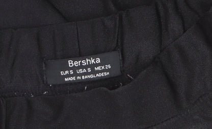 Bershka Womens Black S Mid Rise Stretch Jersey Leggings