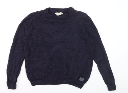 2nd Chapter Men's Blue Acrylic Crew Neck Cable Knit Jumper Size L