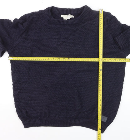 2nd Chapter Men's Blue Acrylic Crew Neck Cable Knit Jumper Size L