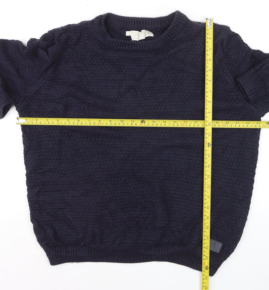 2nd Chapter Men's Blue Acrylic Crew Neck Cable Knit Jumper Size L