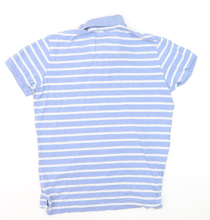 Superdry Men's Blue White Striped Polo Shirt XL Cotton Casual