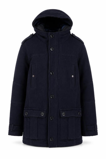 Next Men's Blue Wool Blend Hooded Parka Coat L Regular Fit