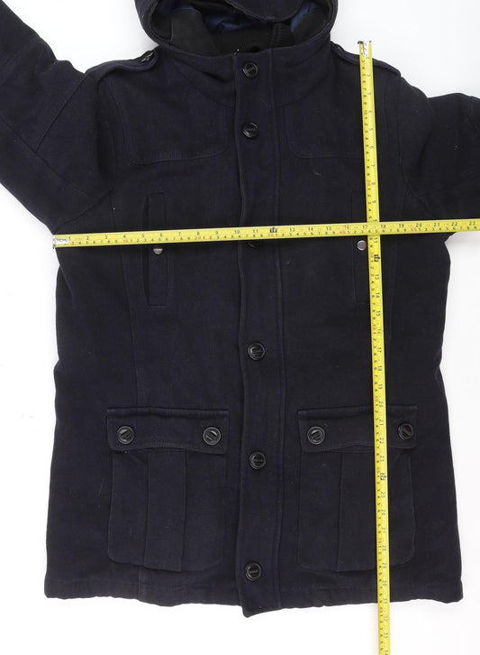 Next Men's Blue Wool Blend Hooded Parka Coat L Regular Fit