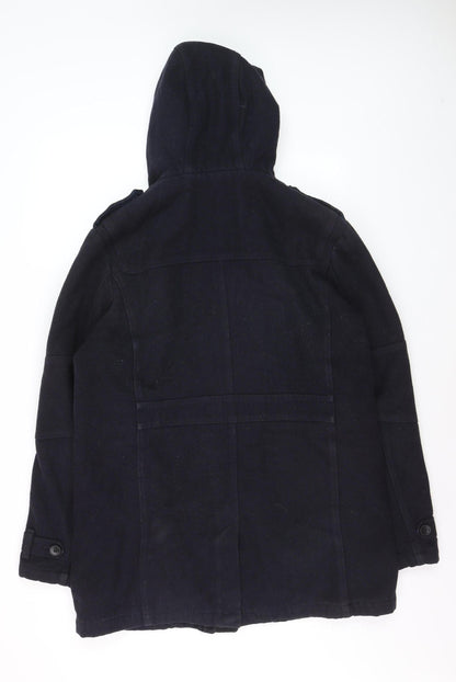 Next Men's Blue Wool Blend Hooded Parka Coat L Regular Fit