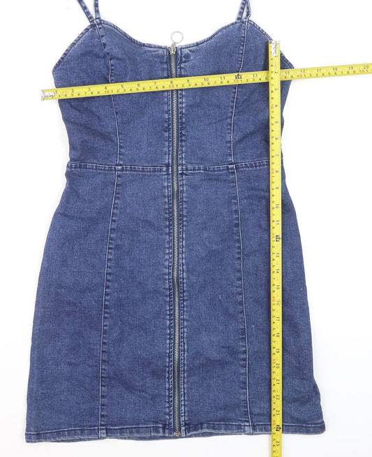 Denim Co Women Blue Size 8 Bodycon Denim Zip Front Dress