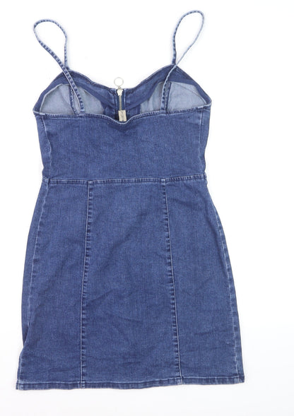 Denim Co Women Blue Size 8 Bodycon Denim Zip Front Dress