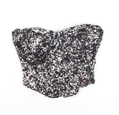 Bershka Women’s Black Sequin Strapless Velvet Camisole Top XS