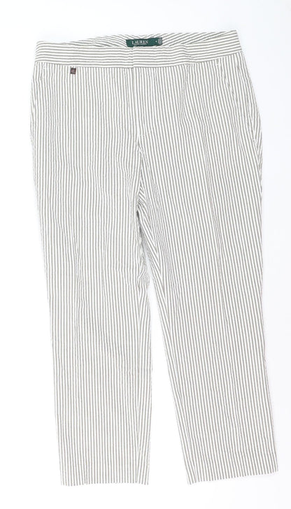 Lauren Ralph Lauren Women's Grey Striped Cotton Stretch Chino Trousers Size 10