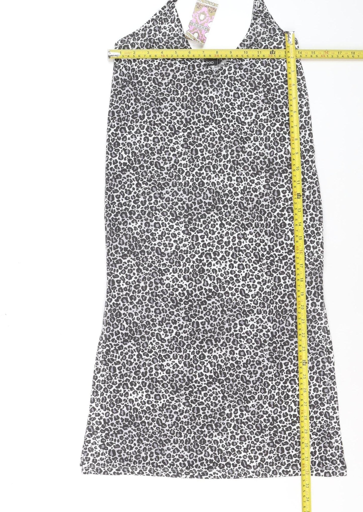 Boohoo Women Black Leopard Print Slip Dress Size 12