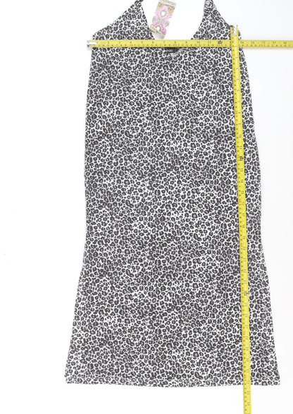 Boohoo Women Black Leopard Print Slip Dress Size 12