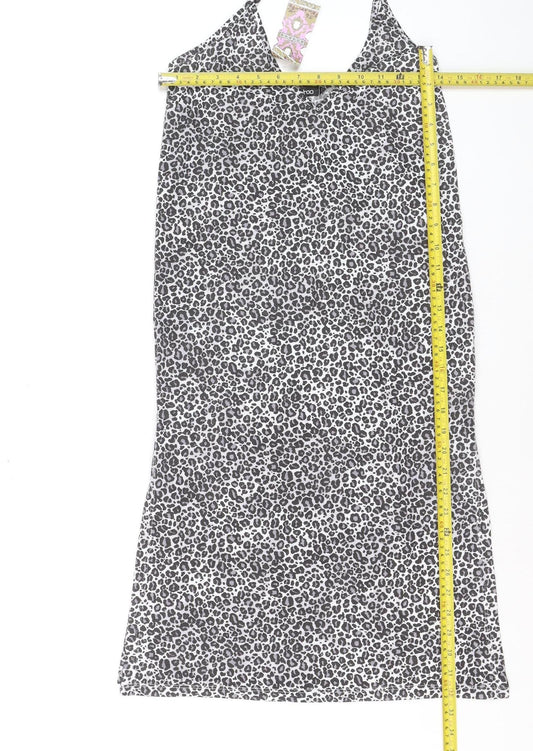 Boohoo Women Black Leopard Print Slip Dress Size 12