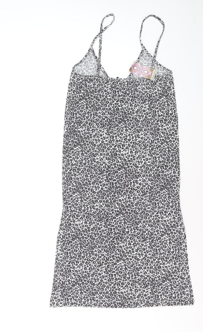 Boohoo Women Black Leopard Print Slip Dress Size 12