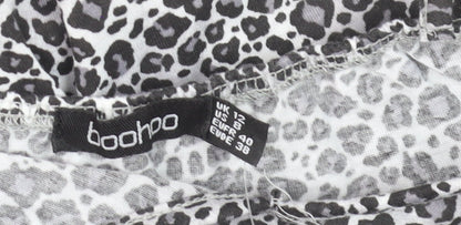 Boohoo Women Black Leopard Print Slip Dress Size 12