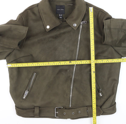 New Look Women's Green Suede Biker Jacket Size 18 Belted Zip