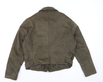 New Look Women's Green Suede Biker Jacket Size 18 Belted Zip