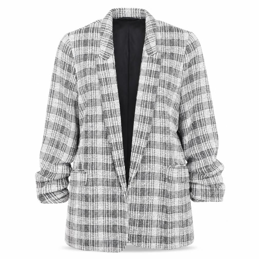 Marks & Spencer Women’s Grey Check Blazer Size 12 Lined Tweed Jacket