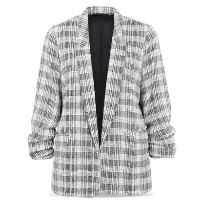 Marks & Spencer Women’s Grey Check Blazer Size 12 Lined Tweed Jacket