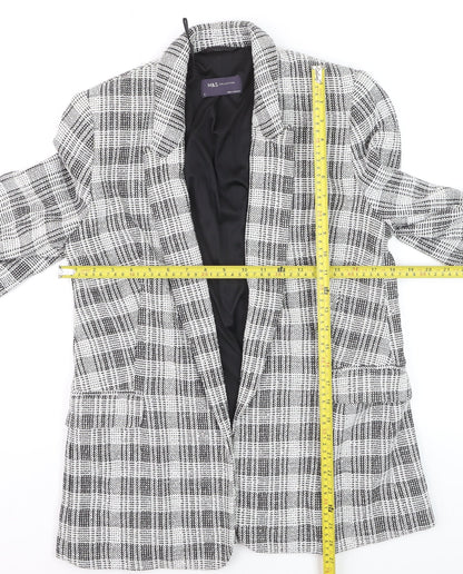 Marks and Spencer Women’s Grey Check Blazer Size 12 Lined Tweed Jacket