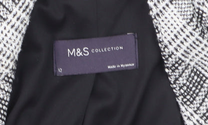 Marks and Spencer Women’s Grey Check Blazer Size 12 Lined Tweed Jacket