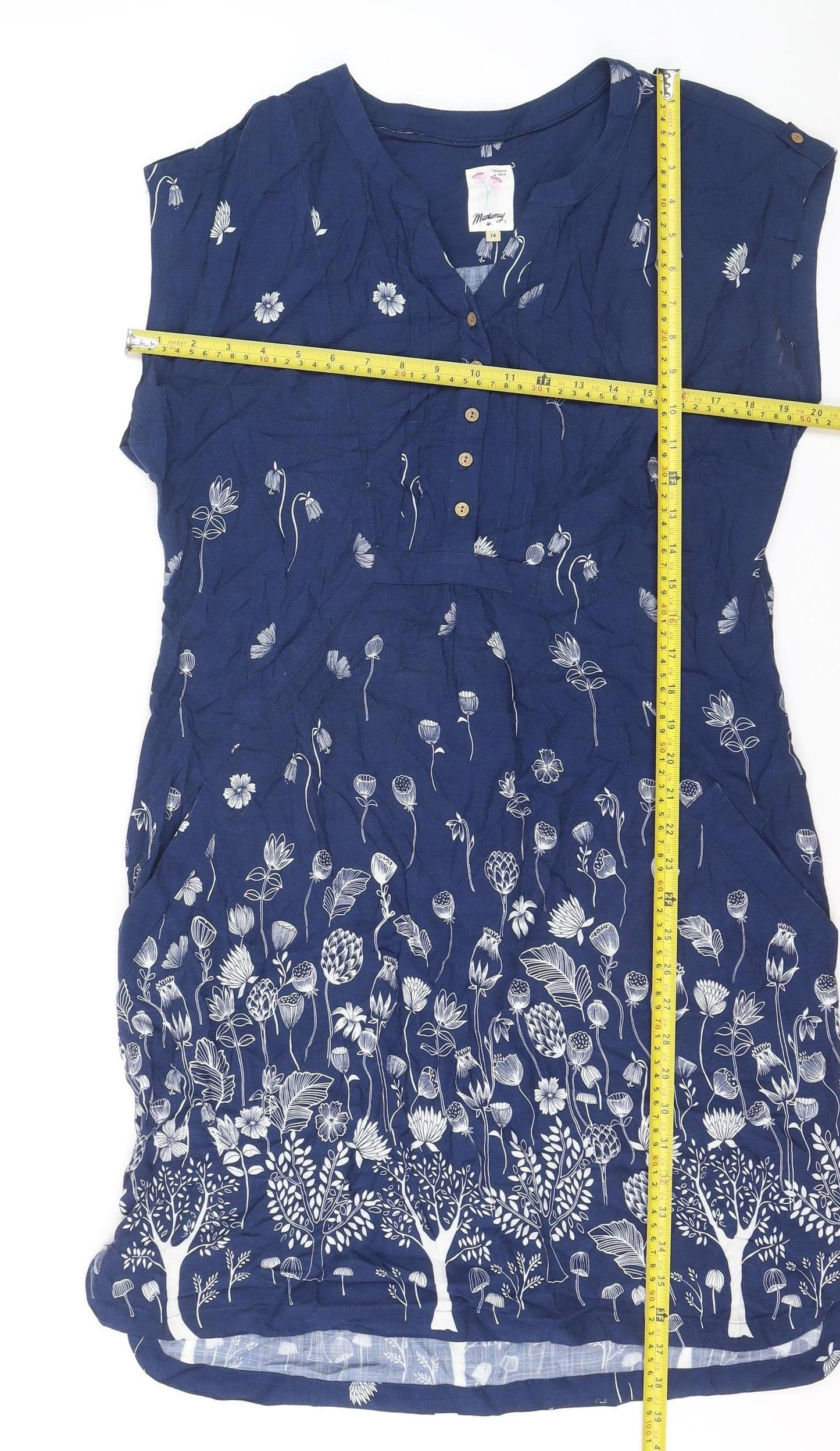 Mandaray Women Blue Floral Viscose Shift Dress Size 14