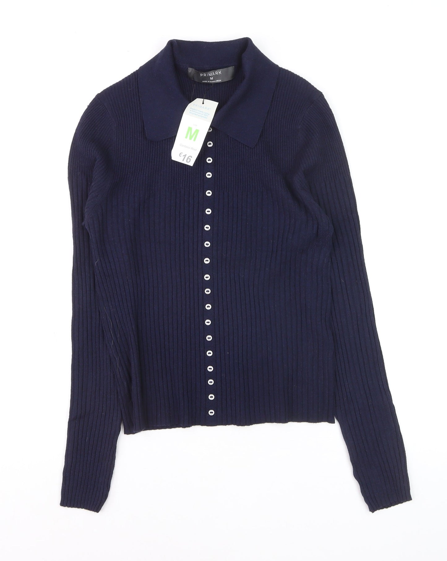 Primark Women's Blue Collared Button Cardigan Jumper Size M