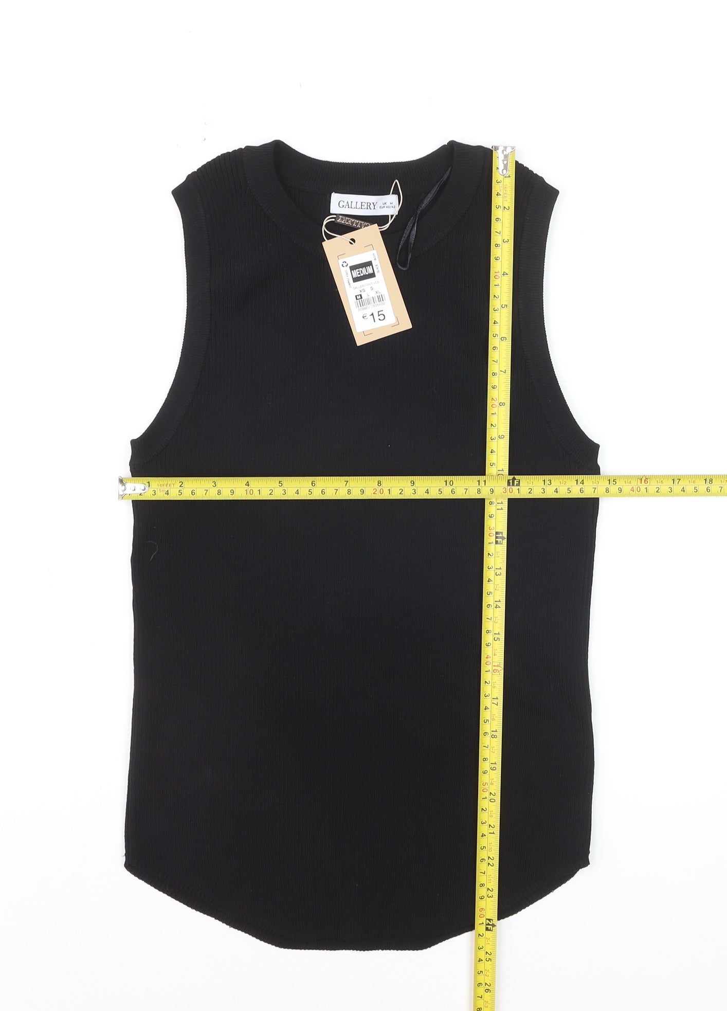 Gallery Women’s Black Ribbed Knit Sleeveless Tank Top Size M
