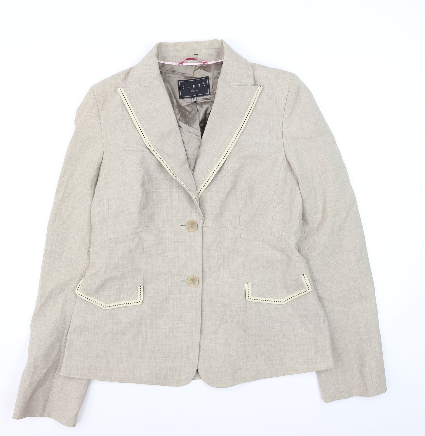 Coast Women Beige Linen Blend Single-Breasted Blazer Size 14