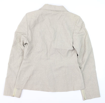 Coast Women Beige Linen Blend Single-Breasted Blazer Size 14