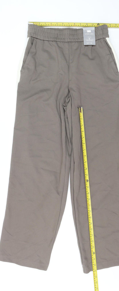 F&F Women’s Brown Wide Leg Trousers Size 10 Elastic Waist Viscose Blend