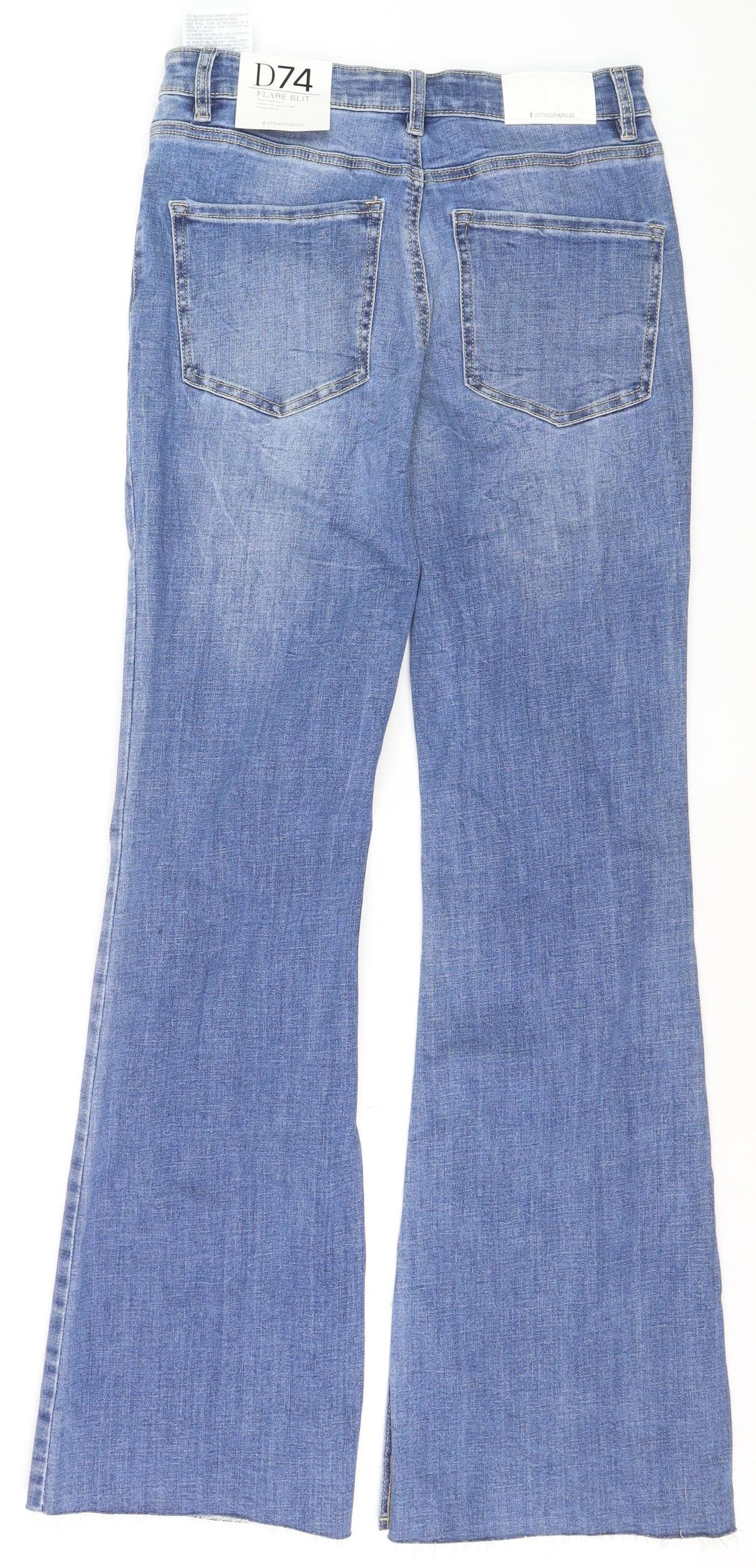 Stradivarius Women’s Blue Flared High Rise Jeans Size 12 Flare Slit