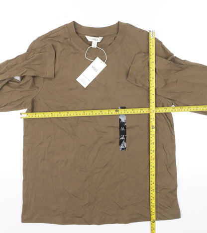 Marks and Spencer Women Brown Long Sleeve Cotton T-Shirt Size 12