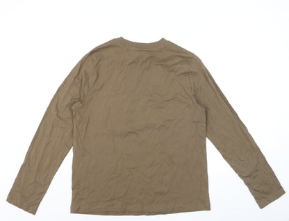 Marks and Spencer Women Brown Long Sleeve Cotton T-Shirt Size 12