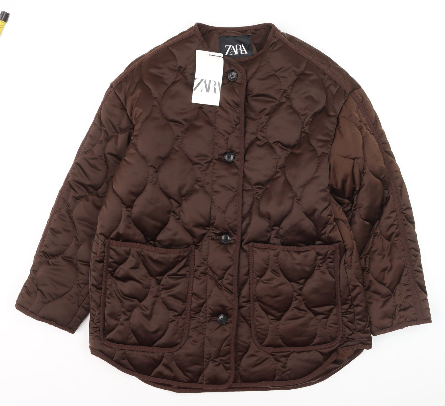 ZARA Women Brown Quilted Padded Mid-Length Jacket XS