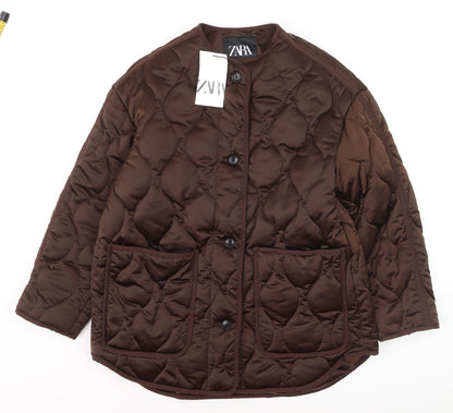 ZARA Women Brown Quilted Padded Mid-Length Jacket XS