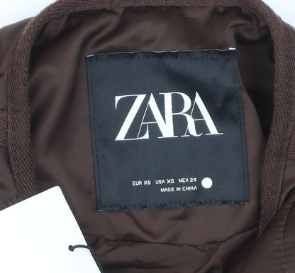 ZARA Women Brown Quilted Padded Mid-Length Jacket XS