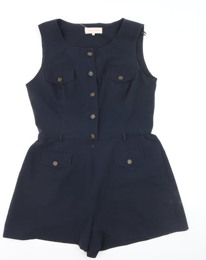 River Island Women's Blue Sleeveless Button Playsuit Size 16