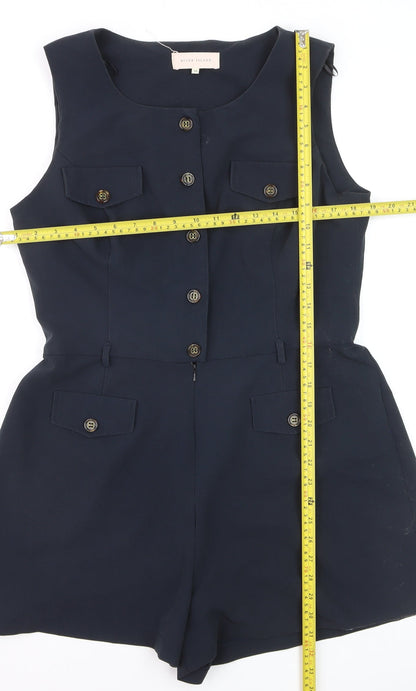 River Island Women's Blue Sleeveless Button Playsuit Size 16