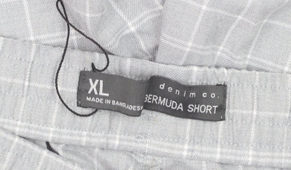 Denim Co. Men Grey Check Bermuda Shorts XL Cotton Casual