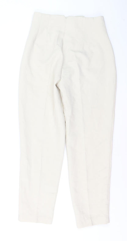 ZARA Women Ivory Tapered High Rise Trousers Size S