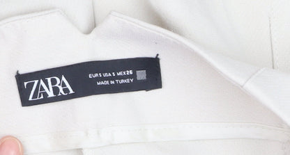 ZARA Women Ivory Tapered High Rise Trousers Size S