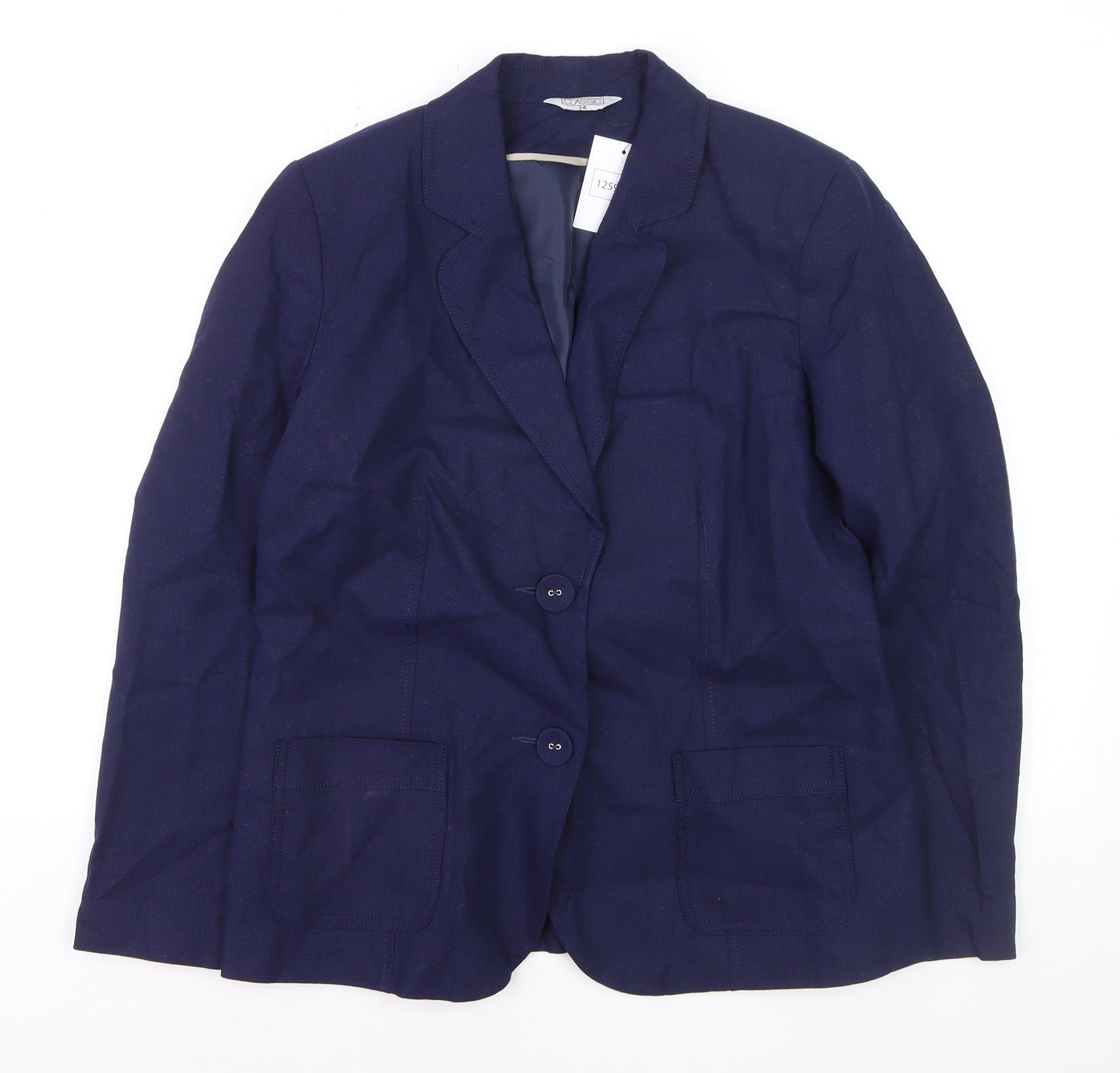 Classic Women's Blue Linen Blend Single-Breasted Blazer UK 14