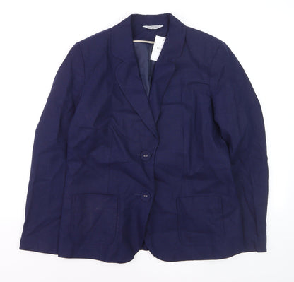 Classic Women's Blue Linen Blend Single-Breasted Blazer UK 14