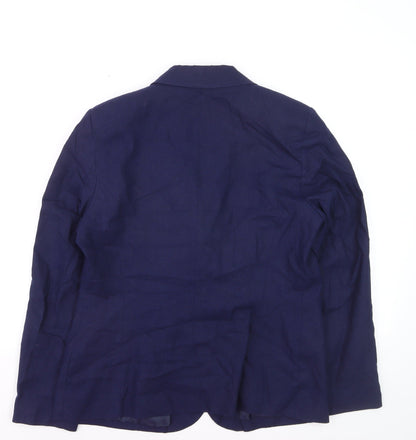 Classic Women's Blue Linen Blend Single-Breasted Blazer UK 14